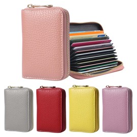 ProChosen Credit Card Holder Wallet,RFID Blocking Small Wallets Genuine Leather Credit Card Holder Zipper Small Wallets,Slim Wallet Compact Ladies Wallet for Men Women (Pink)