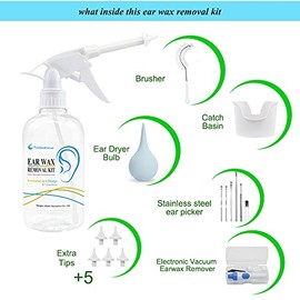 TopQuaFocus TopQuaFocus Ear Cleaner Earwax Removal Kit, Electric Earwax Cleaner Earwax Remover Irrigation Tool, 16.9oz Ear Washer Bottle 6pcs Ear Pick for Adults & Kids Cleaning(Clear)