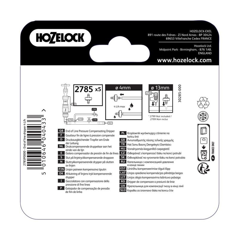 Hozelock 2785P0000 End Line Pressure Dripper, 4/13 mm - Pack