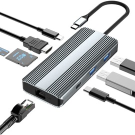 USB C Hub, USB C Laptop Docking Station with 8K HDMI, 100W PD, USB-C, Gigabit Ethernet, 2 USB, SD/TF, Compatible with Part MacBook/Dell/HP/Lenovo/Surface and More Thunderbolt 3/4 Laptop