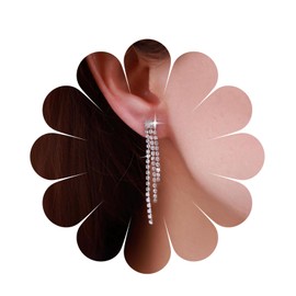 Aneneiceera Vintage Crystal Chandelier Earrings Silver Tennis Chain Earrings Long Rhinestone Chain Dangle Earrings CZ Paved Chain Tassel Earrings Wedding Jewellery for Women and Girls (Long), Crystal