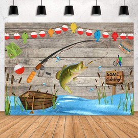 Avezano Rustic Wood Gone Fishing Backdrop 8x6ft for Birthday Party O Fish Ally Kids Baby Shower Photography Background Retirement Fisherman Party Decor Banner Supplies Photo Studio Prop