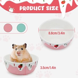 LuckyOpt 3.4oz Small Animal Food Bowl, Heavy Anti-Tipping Ceramic Pet Bowls with Strawberry Pattern, Hamster Water Bowl for Gerbils/Guinea Pigs/Reptile/Bird, Easy to Clean Hamster Food Bowl (Pink, A)