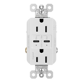 Legrand Pass & Seymour Radiant R26USBPDDBCC6 15 Amp Ultra-Fast PLUS Power Delivery Wall Power Outlet with 6.0 Amp USB Charger, White