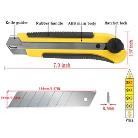 FeiLyKi 25mm 3-Pack Extra Heavy Duty Utility Knife - Box Cutter With Retractable Blade, 10 Snap Off Blades-2063