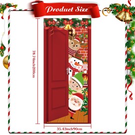 Mindsoft 4 Pcs Christmas Door Cover Decoration Merry Christmas Front Door Hanging Banner Xmas Door Cover Backdrop Cute Santa Background for New Year Party Winter Decorations, 78.7 x 35.4 Inch