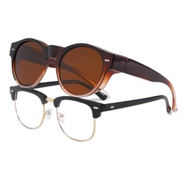 Long Keeper Polarized Over Glasses Sunglasses Women Round Sunglasses Over Glasses Trendy Wear Over Sunglasses Driving Travel Fit Over Sunglasses (Gradient Brown Brown)