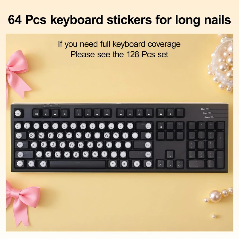 Raised Keyboard Stickers for Long Nails with Letters, Soft Silicone