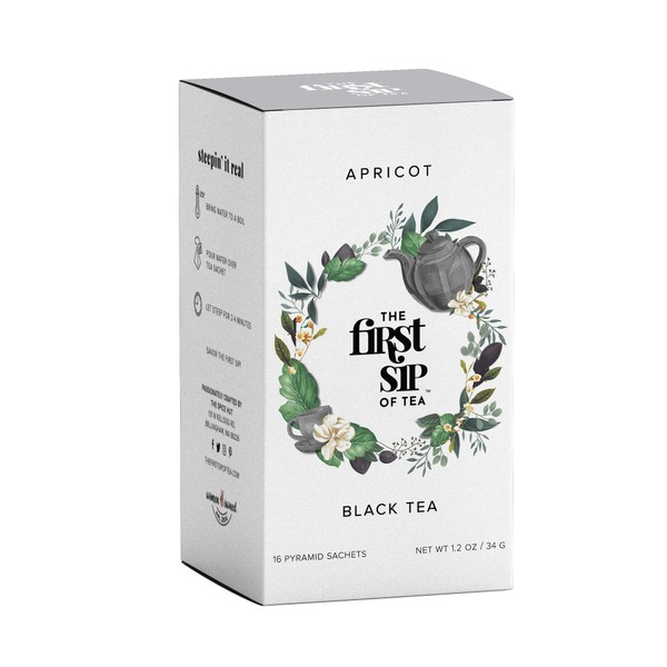 The First Sip Of Tea Apricot Black Tea, 16Count Tea Box