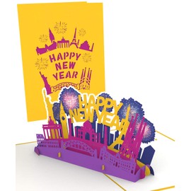 LuckeeCards® 3D Pop Up Card - Happy New Year with Fireworks and Skyline - Happy New Year - Good Luck for New Year 2024 - Happy New Year - Greeting Card - New Year's Eve Party