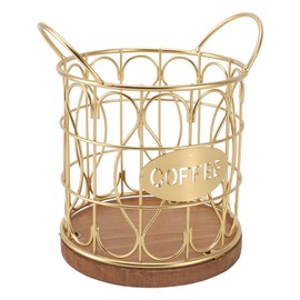 Coffee Pod Holder for Counter, K Cup Holders Coffee Pods Storage Organizer, Large Capacity Coffee Bar Basket with Wooden Base (Gold)