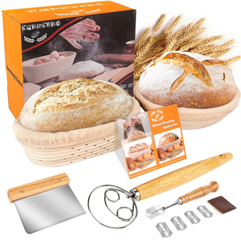 TNELTUEB Bread Proofing Basket Set, Incl 10'' Round & 9.6''