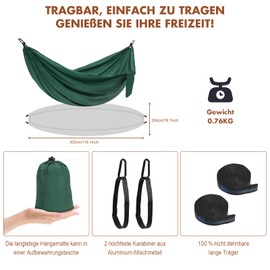 EDWINENE Outdoor Camping Hängematten Doppelhängematte 300 x 200 cm, Ultraleichte Reisehängematte mit einer Kapazität von bis zu 300 kg, Hängematte aus 210T Fallschirmnylon für Garten (SLL3M)