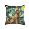 Poodle Dog Starry Night Vincent Van Gogh Painting Throw Pillow