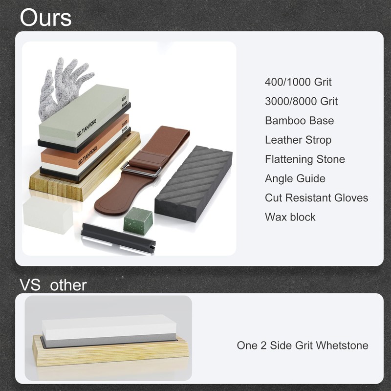 Knife Sharpening Stone - Dual Grit Whetstone 400/1000 3000/8000, Knife