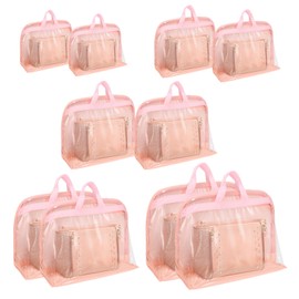 Dust Bags for Handbags - Purse Storage Organizer for Closet Moistureproof and Dustproof Cover Hanging with Zipper and Handle (Shell Pink-5 Sizes-10PCS)