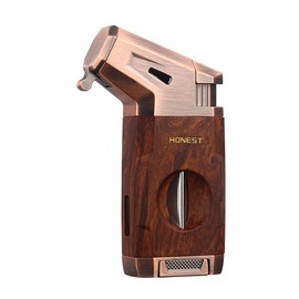 Torch Lighter Compact Jet Flame Lighters Refillable Butane Adjustable Lighter with Cigar Cutter, Gas Window, for Candle Incense Grill BBQ (Butane Not Included)(Red Copper)