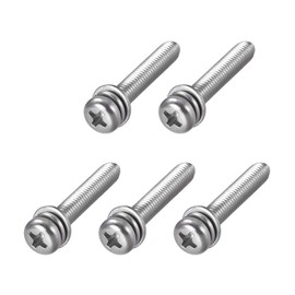 sourcing map M5 x 30mm Stainless Steel Phillips Pan Head Machine Screws Bolts Combine with Spring Washer and Plain Washers 5pcs