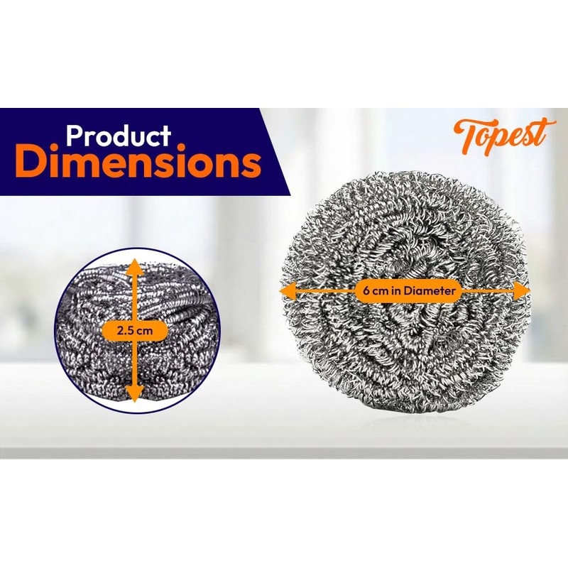 Topest Stainless Steel Scourer |12 Pack | Dish Washing Up