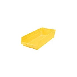 Plastic Shelf Bin Nestable 8-3/8"W X 17-7/8" D X 4" H Yellow - Lot of 12