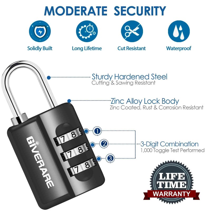 GIVERARE 4 Pack Combination Lock, 3-Digit Padlock Keyless, Resettable Luggage