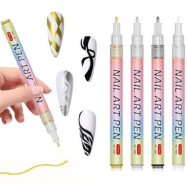 Canollo 4 Faben Nagellack Stift Set, 3d French Nails Stift, DIY Nagellackstift Nageldesign Graffiti, French Nails Set, Nagelspitze Nail Art Beauty Schmücken Maniküre Werkzeuge, Nagellackstift
