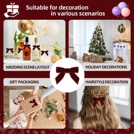 24 PCS Velvet Bows,3.54'' Bows for Gift Wrapping with Metallic Twist Ties and Double-Sided Adhesive Dots,For Party,Wedding,Holidays,Presents