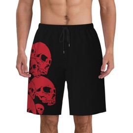 Daozundi Mens Swim Trunks with Mesh Lining,Black Background Red Skull Quick Dry Swimsuit Board Shorts Beach Pants Swimwear Bathing Suits M
