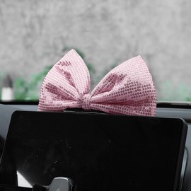AuMoHall Cute Bowknot Dashboard Decor Funny Bow Car Center Console Screen Ornament Shiny Automotive Interior Decoration Accessories for Women, Pink