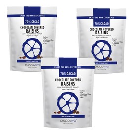 ChocoVivo Dark Chocolate Covered Raisins 70% Cacao, Superfood Snack - Paleo + Keto Friendly, 2.5 Ounces - 3pack