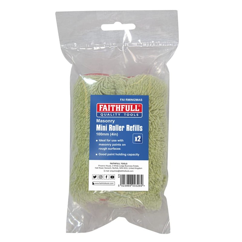 Faithfull FAIRMINI2MAS Masonry Mini Roller Refills 100mm (4in) Twin Pack.
