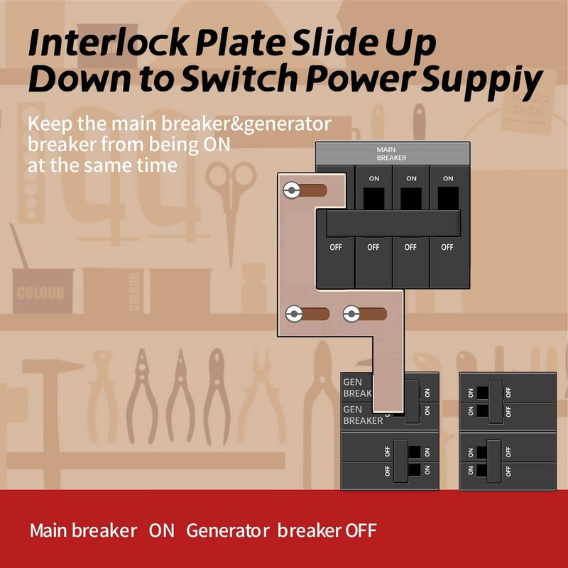 Generator Interlock Kit, 1 3/8 inches Spacing Between Main and