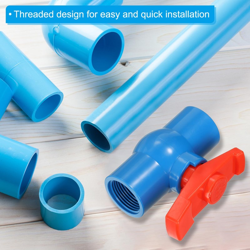 PATIKIL G1-1/2 PVC Ball Valve, 2 Pack Threaded Shut-Off Valve