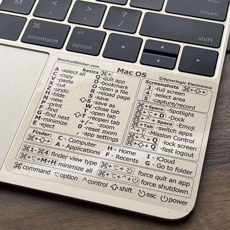 Synerlogic (Universal) Mac OS Reference Keyboard Shortcut Sticker, No-Residue Transparent