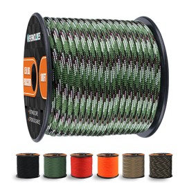 650lb Paracord/Parachute Cord - 9 Strand Paracord Rope - 100', 200' Spools of Parachute Cord, Type III Paracord for Camping, Hiking and Survival (Army Green Camo, 200 Feet)