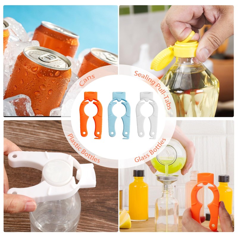 6-Pack Plastic Bottle Cap Opener, 3-in-1 Multi-Purpose Gripper Water Bottle