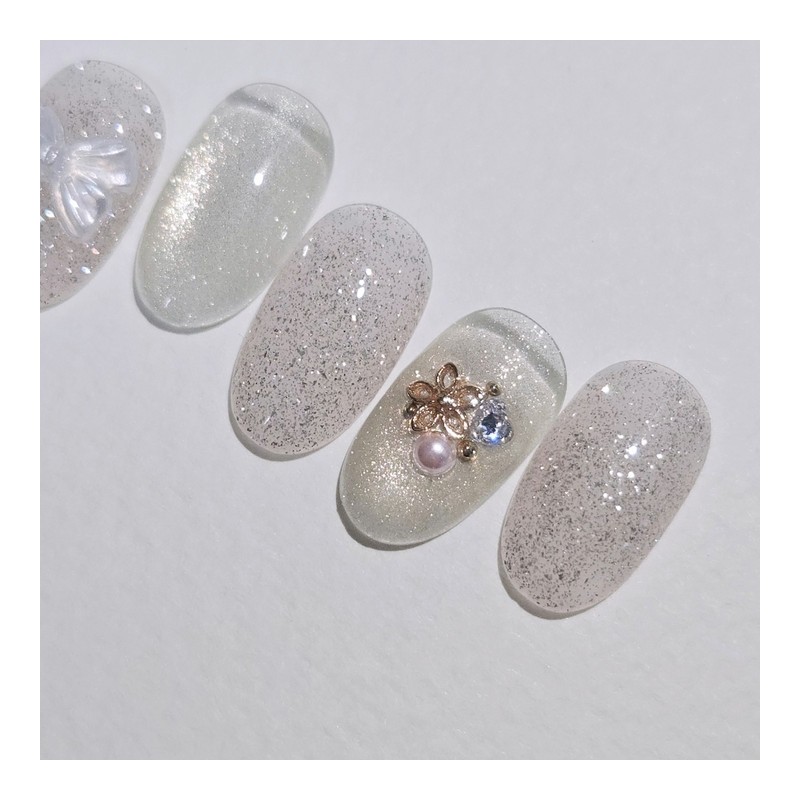 Milky Gold Handmade Nail Tip Magnetic Glitter Parts Nail -