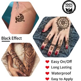 Yomagine Conos De Tatuaje Negros, Kit De Tatuaje Temporal Negro De 4 Piezas, Pasta De Tatuaje Negra Lista Para Usar 100% Natural, Pintura Artística Para El Cuerpo De La India Para Muje