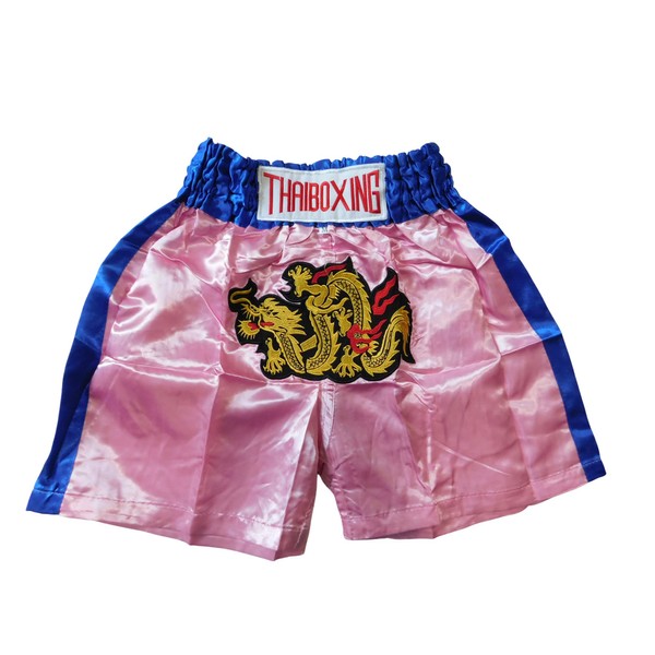 Muay Thai Boxe Short Pantalon MMA Kickboxing Garçons Filles Entraînement Junior Sport Gym Fitness, M Dragon Rose