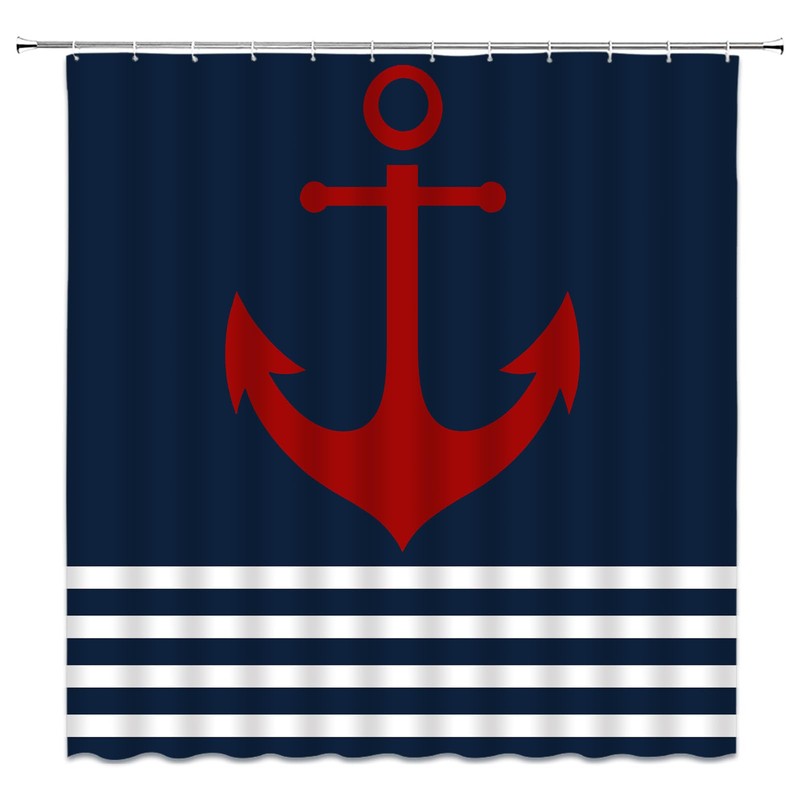 UEAUUN Navy Blue and White Striped Shower Curtain Anchor, 70x70