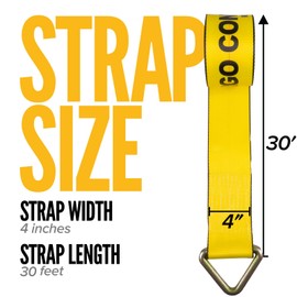 US Cargo Control 4" x 30' Winch Strap with D-Ring, 5,400 LBS Working Load Limit, Heavy Duty Flatbed Tie Downs, Yellow 4 Inch Straps for Flatbed Trailers, Trucks, and Cargo Securement