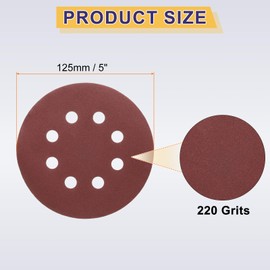 sourcing map 100pcs Hook and Loop Sanding Discs 5" 8-Hole 220 Grits Aluminum Oxide Abrasive Sandpaper for Random Orbital Sander Woodworking Sand Automotive Paint, Red