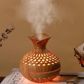 USB Powered Wooden Flower Design Humidifier, 1 Count 7-Color Night Light Humidifier, Desktop Air Humidity Conditioning Machine For Home Office - Color: Beige, Specification: one-size