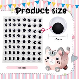 TOAOB 4 Sheets Googly Eyes Stickers Self Adhesive Wiggle Eyes 15mm Plastic Craft Sticker Eyes for DIY Crafts Scrapbooking Decoration
