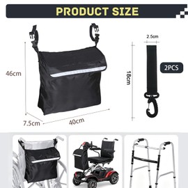 Wheelchair Bag Rear Wheelchair Bag Oxford Fabric Waterproof Backpack for Wheelchair Multifunctional Black Metal Carabiner Hook Universal Wheelchair Accessories for Wheelchairs Handles