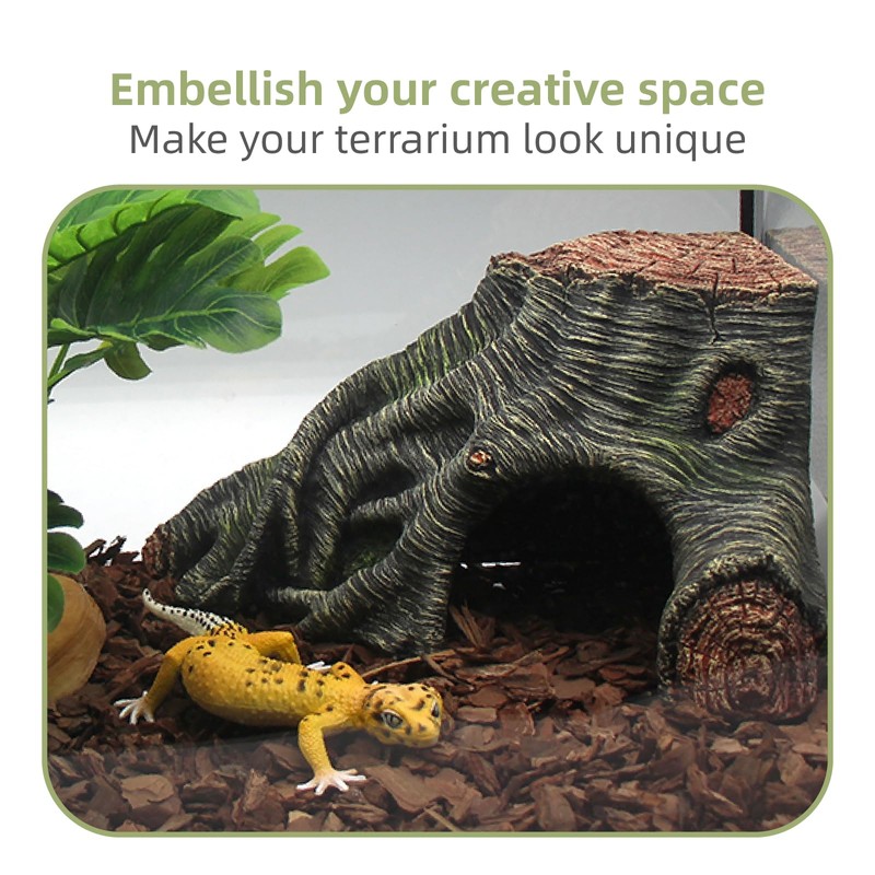 Reptile Hideouts Cave Habitat Decor, Hollow Tree Climing Ramp Basking
