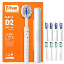 Bitvae Ultrasonic Electric Toothbrush for Adults and Kids, ADA Accepted Travel Toothbrush with Rechargeable 60-Day Battery Life, 5 Modes, 8 Heads, Case, Holder, Frost White