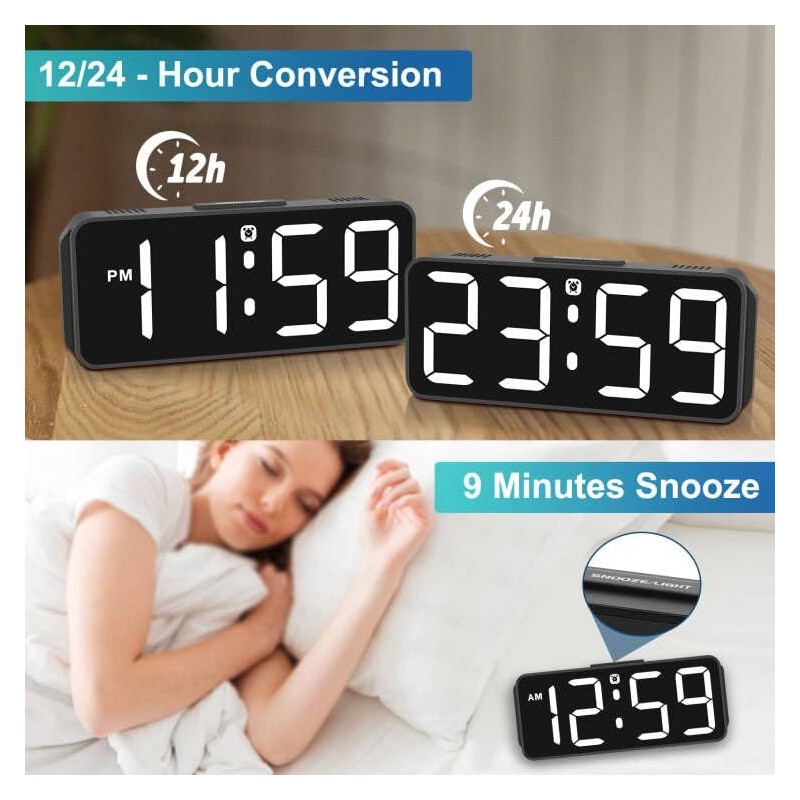 Peakeep Small Digital Alarm Clock Plug in for Bedrooms Bedside,