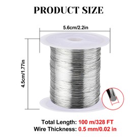 1 Roll 304 Stainless Steel Wire,Thin Wire for Crafts,Stainless Wires 100 m x 0.5 mm,Bendable Steel with Spool,Stainless Steel Craft Hand for Jewellery Making, DIY Household, Handmade (Silver)