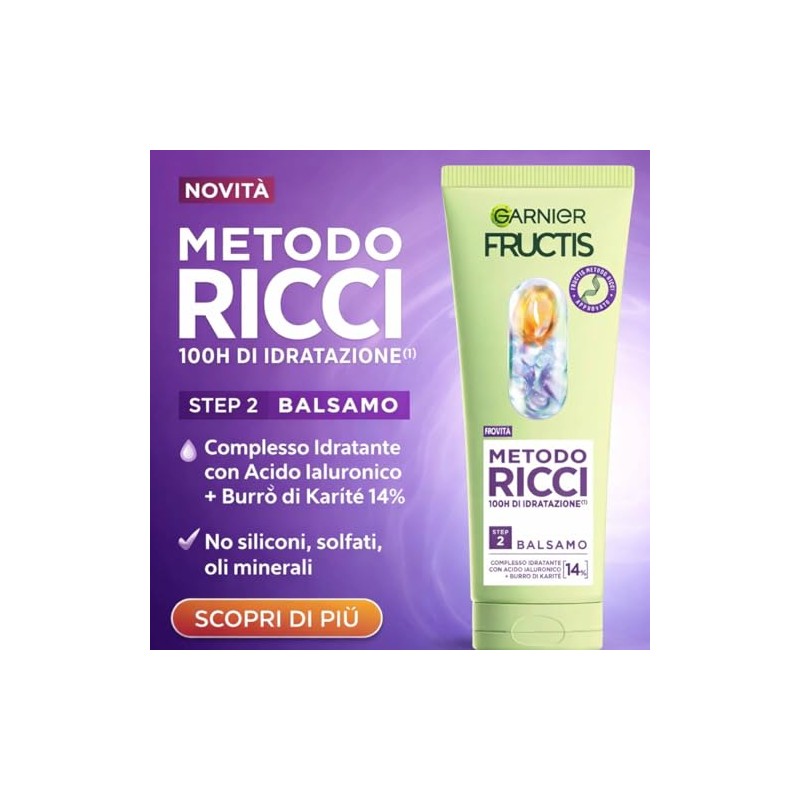 Garnier Fructis Metodo Ricci Balsamo Idratante 100H, Step 2, con